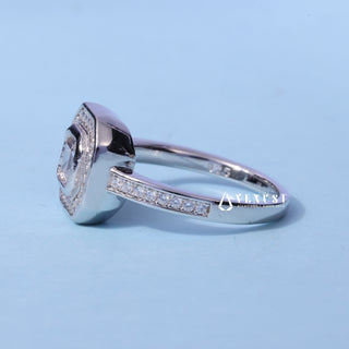 1.0CT Bezel Set Asscher Moissanite Diamond Halo Channel Pave Engagement Ring