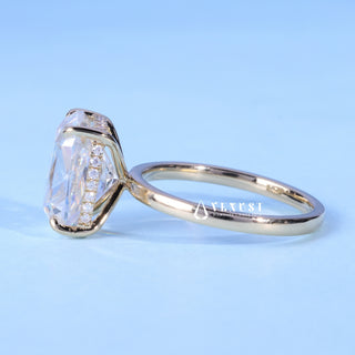 1.50CT Elongated Cushion Cut Moissanite Diamond Hidden Halo Solitaire Engagement Ring