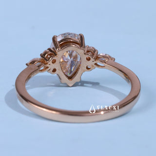 1.0CT Pear Cut Moissanite Diamond Cluster Engagement Ring