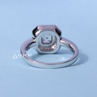 1.0CT Bezel Set Asscher Moissanite Diamond Halo Channel Pave Engagement Ring