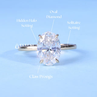 1.0CT Oval Cut Moissanite Diamond Hidden Halo Solitaire Engagement Ring