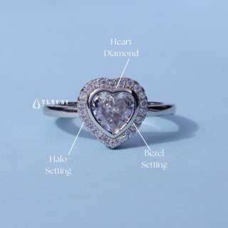 1.0CT Bezel Set Heart Moissanite Diamond Halo Solitaire Engagement Ring