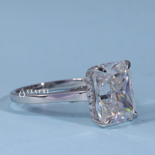 3.0CT Radiant Moissanite Diamond Hidden Halo Cathedral Engagement Ring