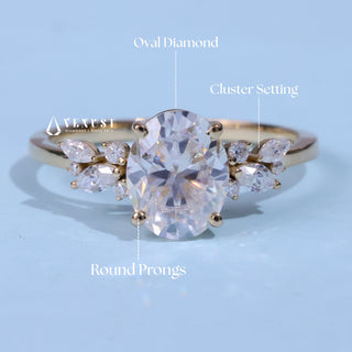 1.50CT Oval Cut Moissanite Diamond Cluster Engagement Ring