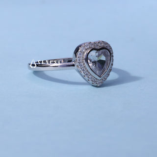 1.0CT Bezel Set Heart Moissanite Diamond Halo Solitaire Engagement Ring