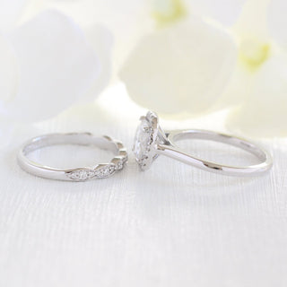 1.65CT Cushion Cut Moissanite Halo Bridal Engagement Ring Set