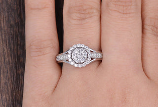 1.0CT Round Cut Halo Pave Moissanite Engagement Ring