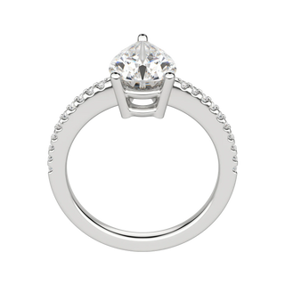 1.33CT Pear Cut Solitaire Pave Moissanite Diamond Engagement Ring