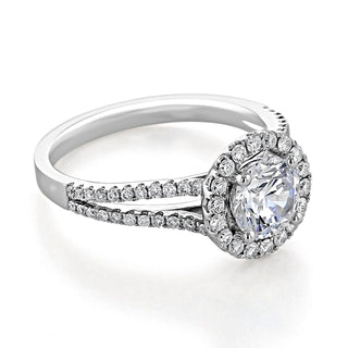 1.0ct Round Cut Halo Split Shank Moissanite Engagement Ring