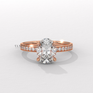 1.0CT Oval Cut Moissanite Diamond Hidden Halo Pave Engagement Ring