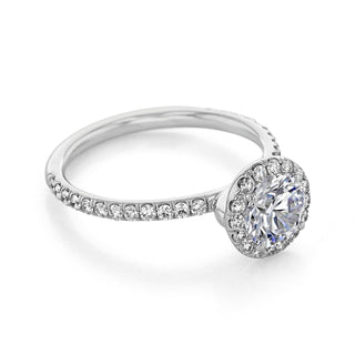 1.0CT Round Cut Halo Moissanite Engagement Ring in 18K White Gold