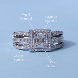 1.0CT Round And Baguette Moissanite Diamond Cluster Engagement Ring