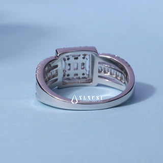 1.0CT Round And Baguette Moissanite Diamond Cluster Engagement Ring