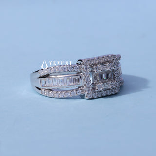 1.0CT Round And Baguette Moissanite Diamond Cluster Engagement Ring