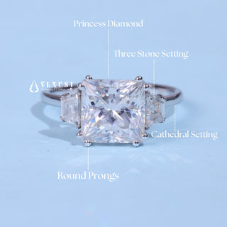 3.0CT Princess Cut Moissanite Diamond Three Stone Engagement Rings