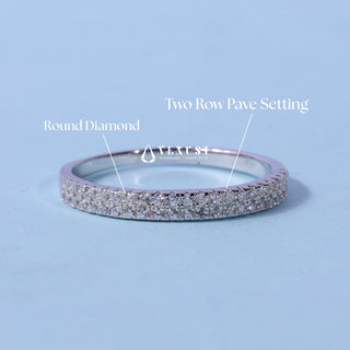 Round Moissanite Diamond Two Row Pave Wedding Band
