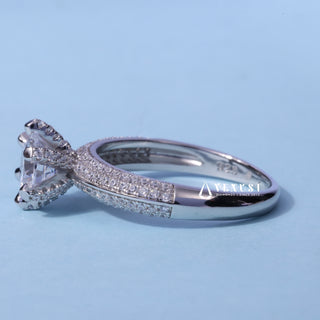 1.0CT Round Cut Moissanite Diamond Four Row Pave Engagement Ring