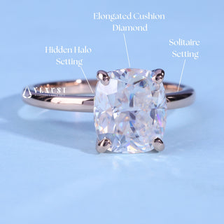 1.0CT Cushion Cut Moissanite Diamond Hidden Halo Solitaire Engagement Ring
