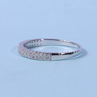 Round Moissanite Diamond Two Row Pave Wedding Band
