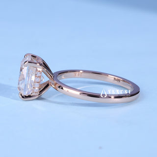 1.0CT Cushion Cut Moissanite Diamond Hidden Halo Solitaire Engagement Ring