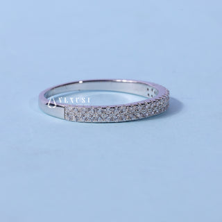 Round Moissanite Diamond Two Row Pave Wedding Band