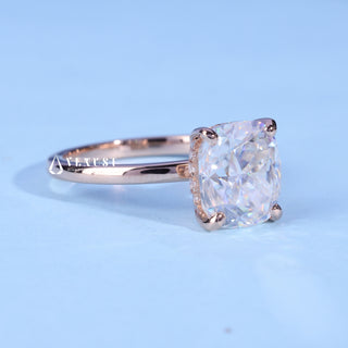 1.0CT Cushion Cut Moissanite Diamond Hidden Halo Solitaire Engagement Ring