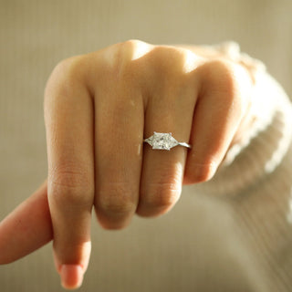 1.18CT Princess3 Stones Moissanite Diamond Engagement Ring