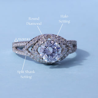 1.0CT Round Moissanite Diamond Halo Split Shank Engagement Ring