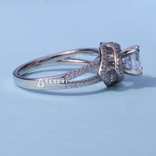 1.0CT Round Moissanite Diamond Halo Split Shank Engagement Ring