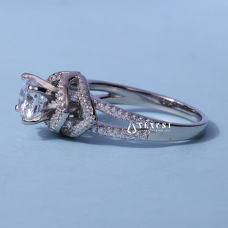 1.0CT Round Moissanite Diamond Halo Split Shank Engagement Ring