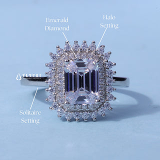 1.0CT Emerald Cut Moissanite Diamond Halo Cluster Engagement Ring