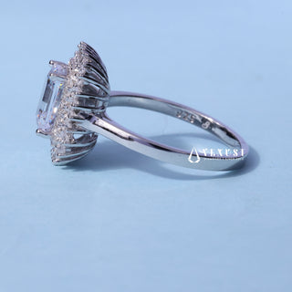 1.0CT Emerald Cut Moissanite Diamond Halo Cluster Engagement Ring
