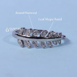 Round Moissanite Diamond Leaf Shape Wedding Band