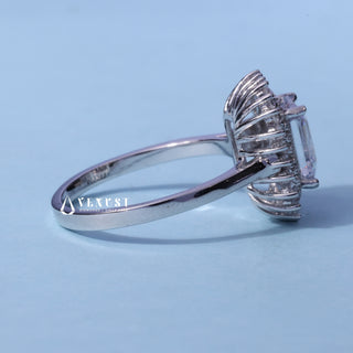 1.0CT Emerald Cut Moissanite Diamond Halo Cluster Engagement Ring