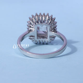 1.0CT Emerald Cut Moissanite Diamond Halo Cluster Engagement Ring