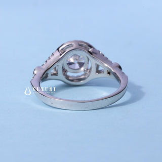 1.0CT Round Cut Moissanite Diamond Halo Split Shank Engagement Ring