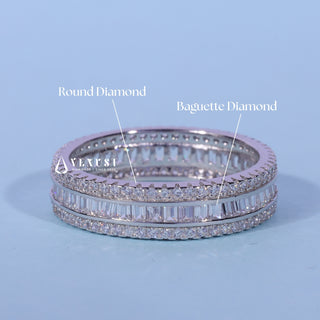 Round & Channel Pave Set Baguette Moissanite Diamond Full Eternity Wedding Band