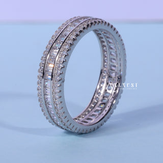 Round & Channel Pave Set Baguette Moissanite Diamond Full Eternity Wedding Band