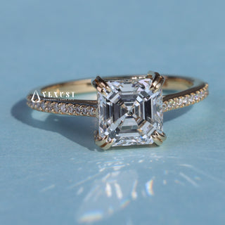 1.50CT Asscher Cut Moissanite Diamond Cathedral Pave Engagement Ring