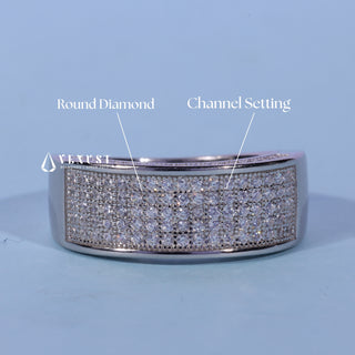 Round Moissanite Diamond Channel Pave Wedding Band
