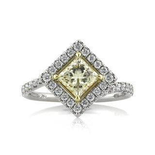 1.50CT Light Yellow Princess Moissanite Diamond Halo Pave Engagement Ring