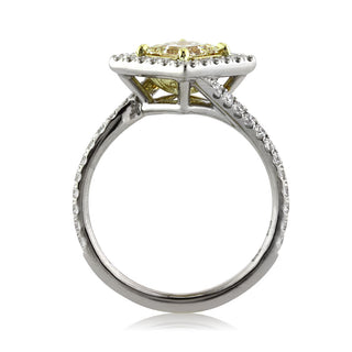 1.50CT Light Yellow Princess Moissanite Diamond Halo Pave Engagement Ring
