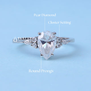 1.0CT Pear Cut Moissanite Diamond Cluster Engagement Ring