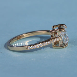 1.50CT Asscher Cut Moissanite Diamond Cathedral Pave Engagement Ring