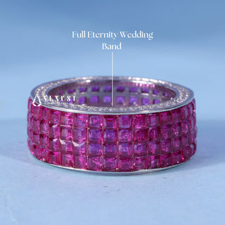 Asscher Moissanite Diamond Half Eternity Pave Wedding Band