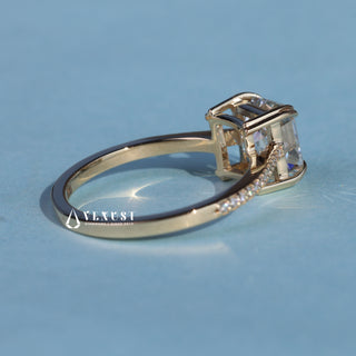 1.50CT Asscher Cut Moissanite Diamond Cathedral Pave Engagement Ring