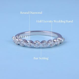 Round Moissanite Diamond Half Eternity Wedding Band