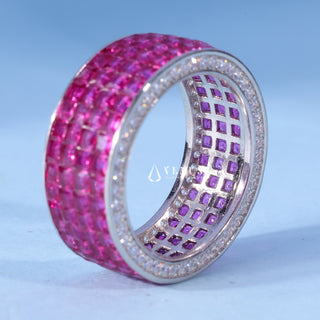 Asscher Moissanite Diamond Half Eternity Pave Wedding Band