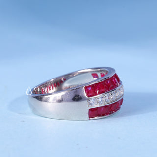 Round And Asscher Moissanite Diamond Wedding Band