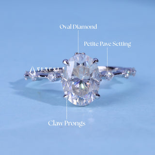 1.50CT Oval Cut Moissanite Diamond Petite Pave Engagement Ring